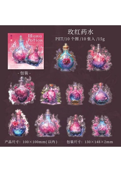 E5-10 Adet Mana Potion Pet Sticker - Renk : Pembe modelleri
