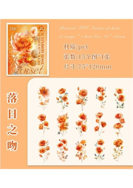 O10-15 Adet Çiçek Pet Sticker - Renk : Turuncu fırsatları