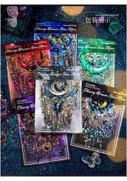 E5-6 Adet Hologramlı Buyuk Pet Sticker - Renk : Yesil