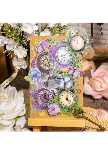 E1-2 Sayfa Yaldızlı Saat Pet Sticker - Renk : Kırmızı