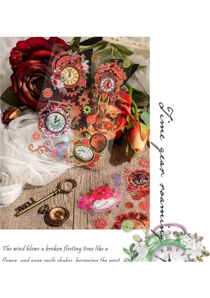 E1-2 Sayfa Yaldızlı Saat Pet Sticker - Renk : Kırmızı indirimleri