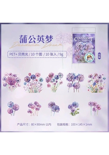 O15-10 Adet Hologramlı Karahindiba Pet Sticker - Renk : Kırmızı modelleri