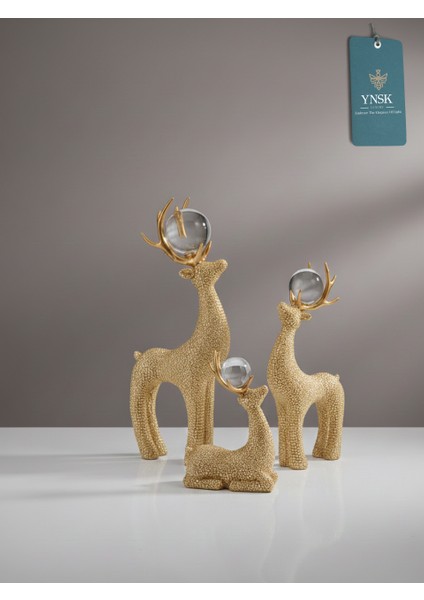 Luxury | The Trinity | Lüks 3'lü Geyik Kristal Küre, Boncuk Sim Detaylı Dekor Obje
