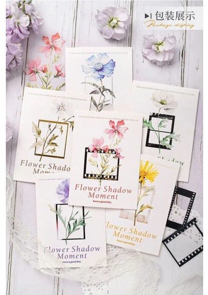 W7-30 Adet Çiçek ve Çerçeve Pet Sticker - Renk : Yesil