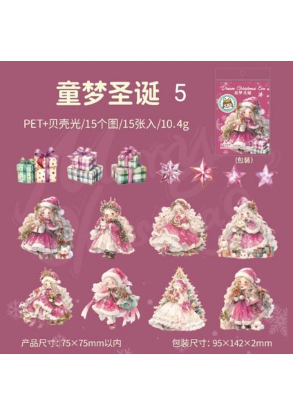 P16-15 Adet Hologramlı Christmas Kız Pet Sticker - Numara : 5 modelleri