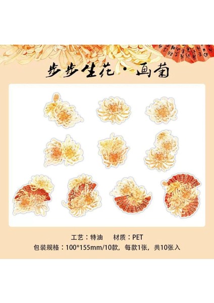 O17-10 Adet Cin Tarzı Cicekler Pet Sticker - Renk : Siyah modelleri