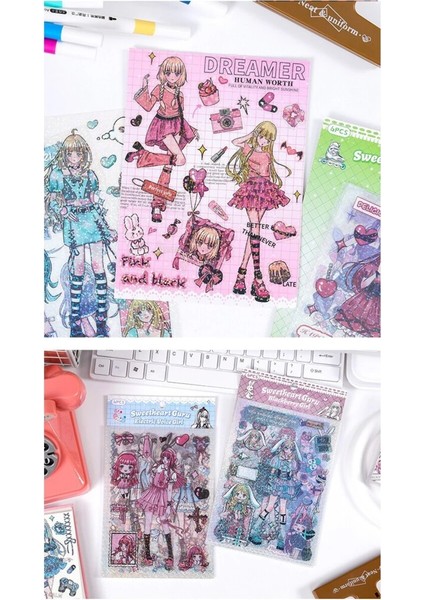 E5-6 Sayfa Tatlı Kız Pet Sticker - Numara : 2