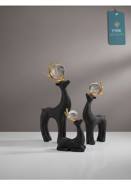 Luxury | The Trinity | Lüks 3'lü Geyik Kristal Küre, Boncuk Sim Detaylı Dekor Obje