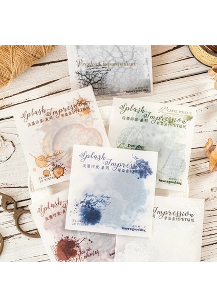 P15-10 Adet Kahve Leke Boya Cizgi Pet Sticker - Renk : Mavi indirimleri