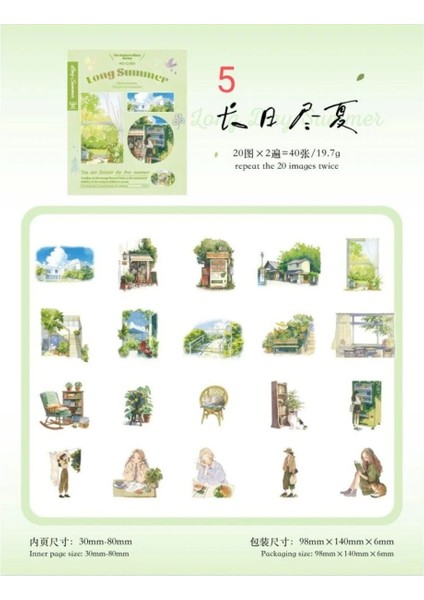 W3-40 Adet El Çizimi Pet Sticker - Numara : 4 modelleri