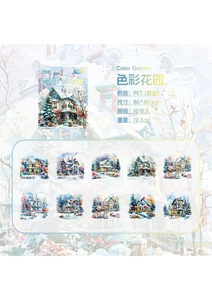 P11-10 Adet Karlı Ev Pet Sticker - Renk : Pembe fiyatları