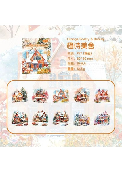 P11-10 Adet Karlı Ev Pet Sticker - Renk : Pembe modelleri