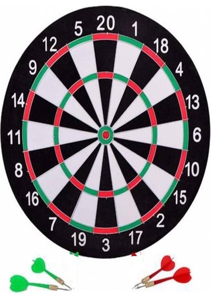 Ahşap Renkli Dart Tahtası 29 cm + 4 Adet Renkli Metal Ok