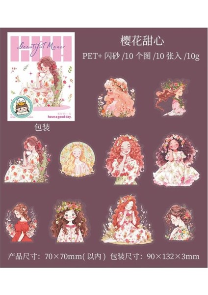 P6-10 Adet Simli Tatlı Kız Pet Sticker - Renk : Mavi fiyatları