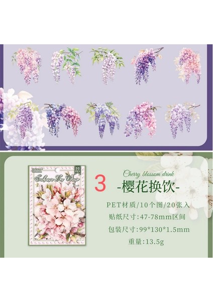 P10-20 Adet Canlı Cicekler Pet Sticker - Numara : 4 modelleri