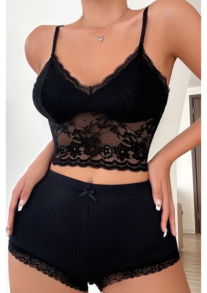 Kadın Kaşkorse Şortlu Dantelli Gecelik Takımı modelleri