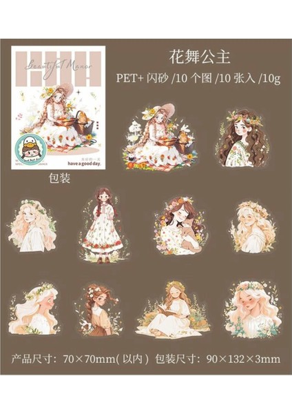 P6-10 Adet Simli Tatlı Kız Pet Sticker - Renk : Mavi fırsatları