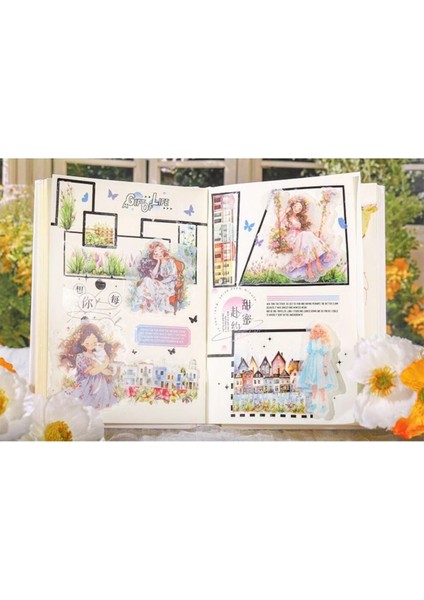 P6-10 Adet Simli Tatlı Kız Pet Sticker - Renk : Mavi indirimleri