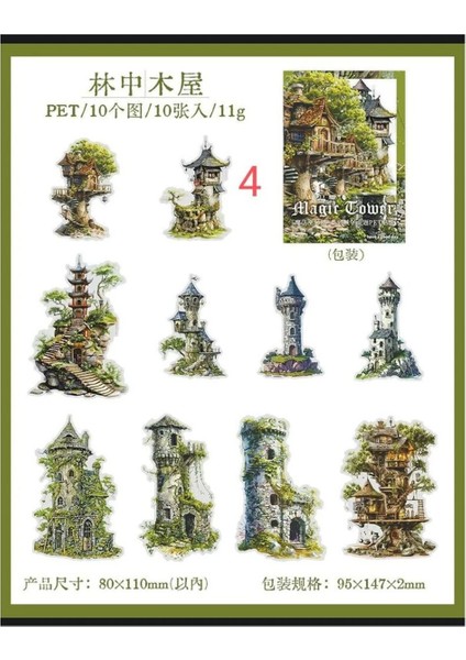 L3-10 Adet Sihirli Kule Pet Sticker - Numara : 5 indirimleri