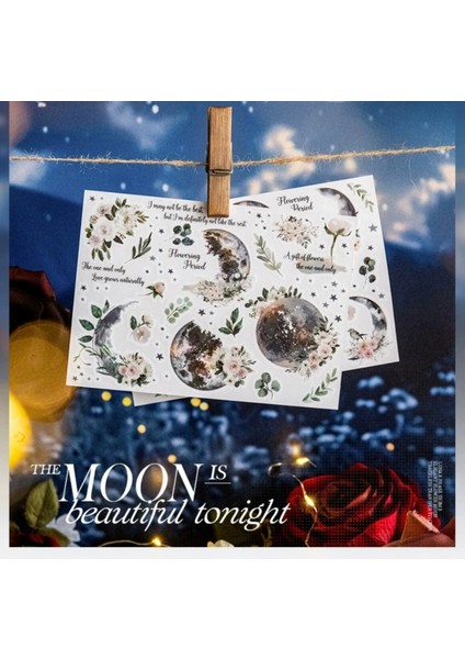 O11-2 Sayfa Ay Temalı Transfer Sticker - Renk : Mavi