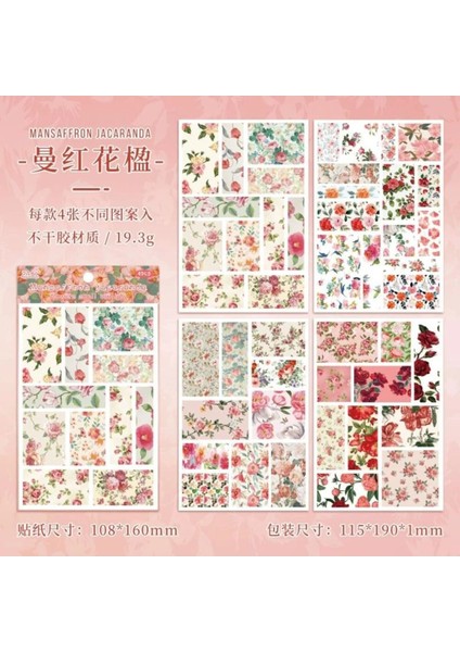 E3-4 Sayfa Çiçek Desenli Sticker - Renk : Kırmızı fiyatları