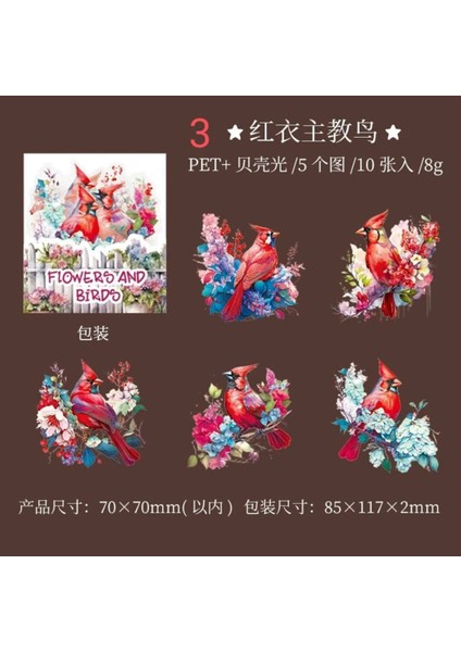 P10-10 Adet Hologramlı Kus ve Cicek Pet Sticker - Numara : 1 fırsatları