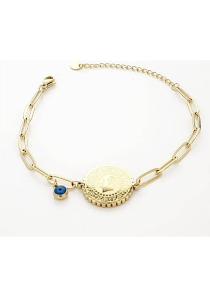 Kadın Nazar Boncuklu Çeyrekli Çelik Bileklik