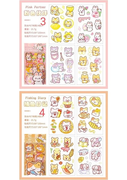 W2-4 Sayfa Kawaii Hayvalar Pet Sticker - Numara : 5 modelleri