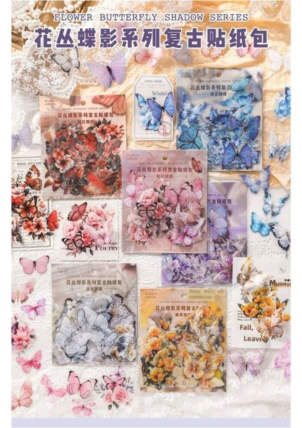 W1-40 Adet Kelebek Pet Sticker - Renk : Mavi