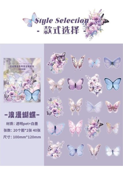 W1-40 Adet Kelebek Pet Sticker - Renk : Mavi fiyatları