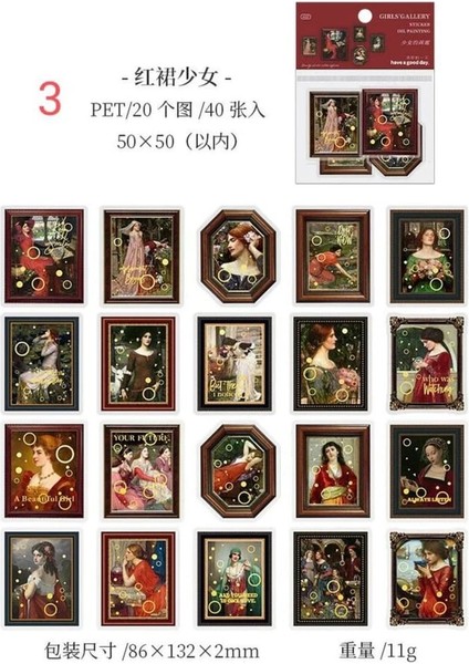 W4-Fırsat Ürün 40 Adet Kız Tablo Pet Sticker - Numara : 3 indirimleri