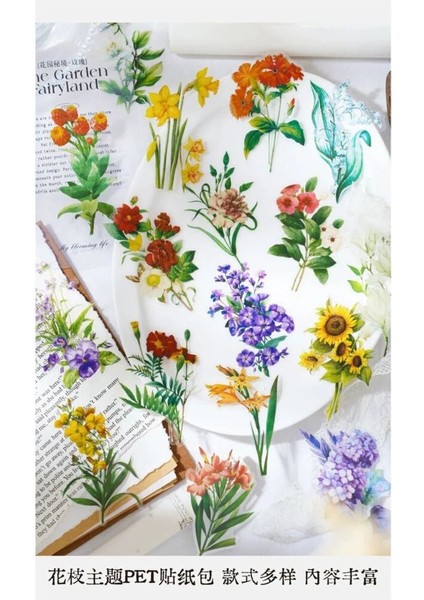 O10-FIRSAT Ürün 20 Adet Çiçek Pet Sticker - Numara : 1