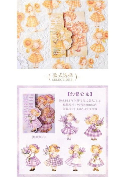 P4-12 Adet Tatlı Kız Pet Sticker - Renk : Sarı