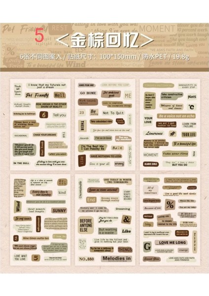 H12-6 Sayfa Kelime Pet Sticker - Numara : 4 modelleri