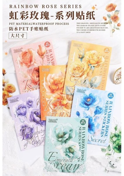 O10-15 Adet Çiçek Pet Sticker - Renk : Mavi