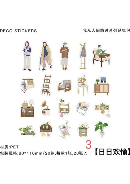 W3-20 Adet Kız ve Eşya Ajanda Sticker - Numara : 2 modelleri