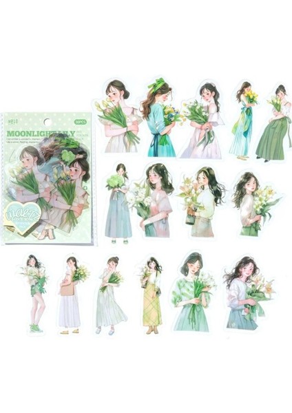 W1-30 Adet Kız Pet Sticker - Renk : Yesil fırsatları