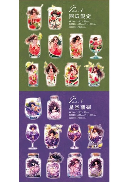 O7-10 Adet Hologramli Kız Pet Sticker - Numara : 5