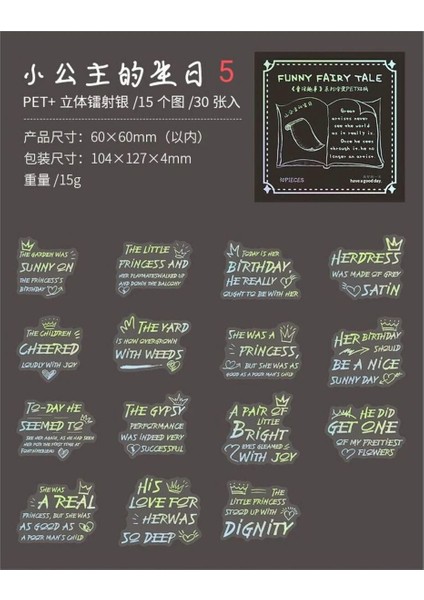 O1-30 Adet Gümüş Yazılar Pet Sticker - Numara : 6 modelleri