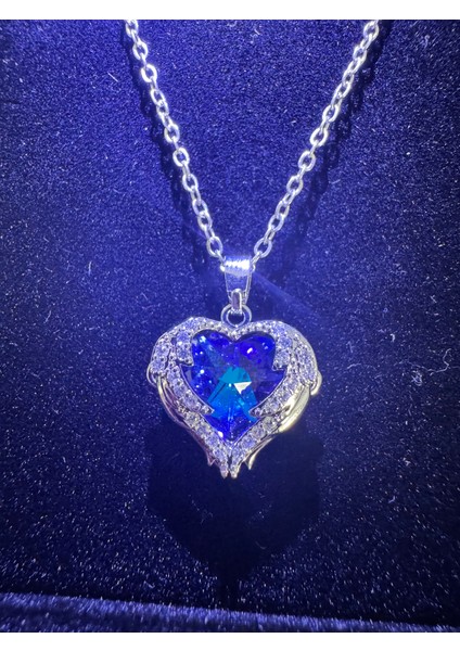 Işıklı Kutuda Mavi Okyanus Kalbi Kolye Çelik fiyatları