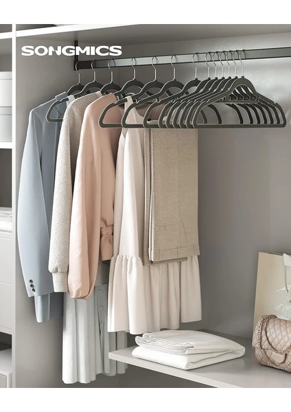 Songmıcs Kadife Elbise Askısı, 100 Adet, Kaymaz Yüzeyli Askı Seti, Yerden Tasarruf Sağlayan Elbise Askısı, 360° Dönebilen Metal Kancalı, Gri CRF100V fiyatları