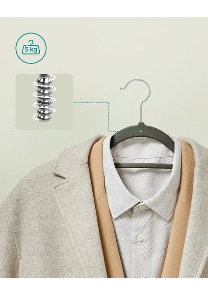 Songmıcs Kadife Elbise Askısı, 100 Adet, Kaymaz Yüzeyli Askı Seti, Yerden Tasarruf Sağlayan Elbise Askısı, 360° Dönebilen Metal Kancalı, Gri CRF100V fırsatları