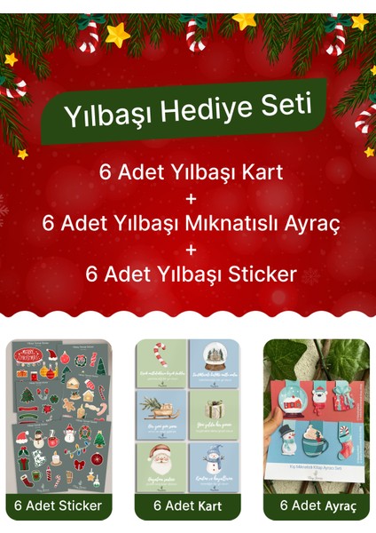 Yılbaşı Seti-1(6 Adet Kart-Ayraç-Sticker)