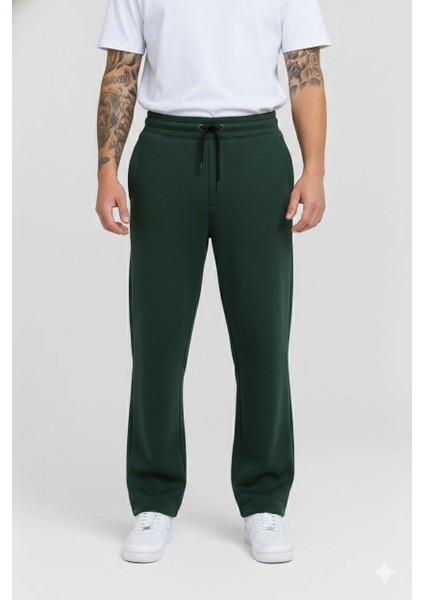 Erkek Üç Iplik Kışlık Pamuklu Ovarsize Bağcıklı Düz Paça Cepli Eşofman Altı Spor Rahat Model - Haki fırsatları