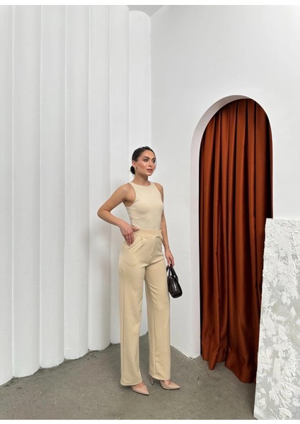 Cırtlı Pantolon Krep Bej Pt modelleri