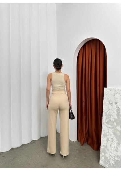 Cırtlı Pantolon Krep Bej Pt fırsatları