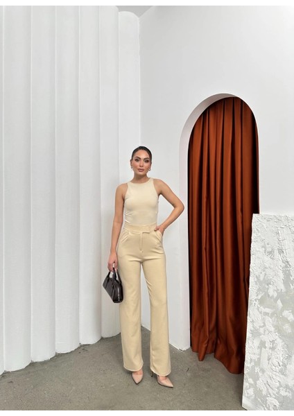Cırtlı Pantolon Krep Bej Pt indirimleri