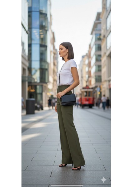 Palazzo Krep Yüksek Bel Pantolon