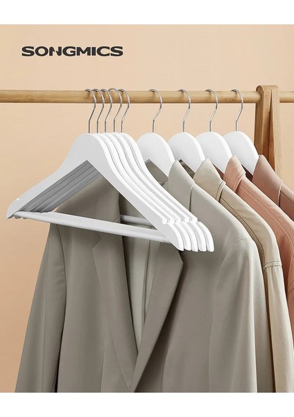 Songmıcs Ahşap Elbise Askıları, 10'lu Set, Masif Ahşaptan Elbise Askıları, Ceket Askıları, Omuz Bölgesinde Çentikler, Kaymaz, Ceketler, Gömlekler, 360° Döndürülebilen Kancalar Için, Be fiyatları