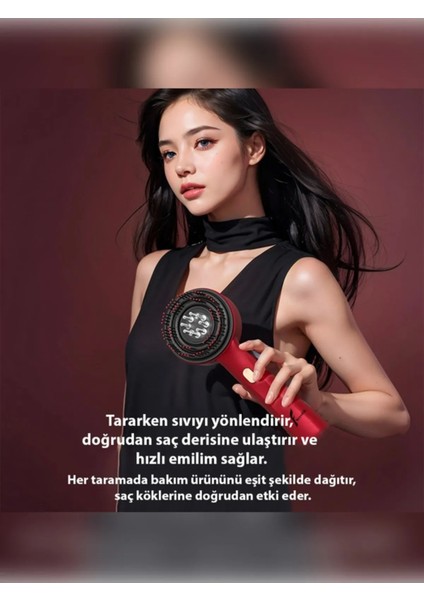 Şarjlı ve Titreşimli Saç Masaj Tarağı Bakım Yağı Hazneli Fırça